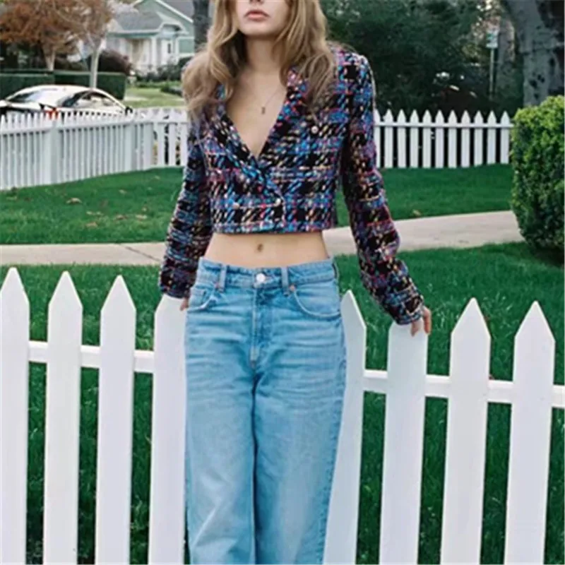 

ВЕСНА Новинка Женская Повседневная темпераментная V-образная лацкана PB & ZA2022 двубортная текстурированная искусственная кожа с длинными рук...