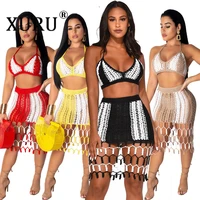 xuru new womens suit two piece european and american color matching woven beach skirt