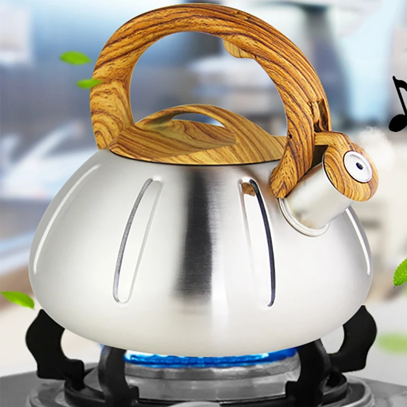 

Whistling Tea Kettle,3L Home Stainless Steel Kettle, Brushed Stainless Steel - Modern Polished Teapot with Wood Handle for Gas,