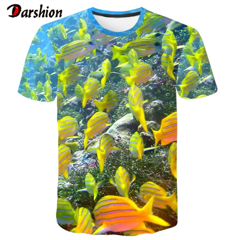 Футболка мужская оверсайз с круглым вырезом Классная рубашка 3D принтом рыбы