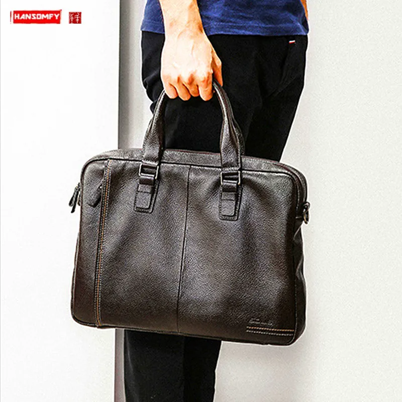 Men's Handbags, Leather Laptop Bag, Horizontal Men's Bags, Business Cowhide Briefcase, Shoulder Messenger Bag, Casual Bags