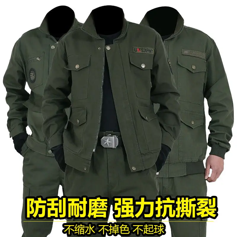 

Cotton Work Clothes Suit Men's Spring Autumn Thickened One Piece / Suit Labor Protection Resistant Auto Repair Army Military