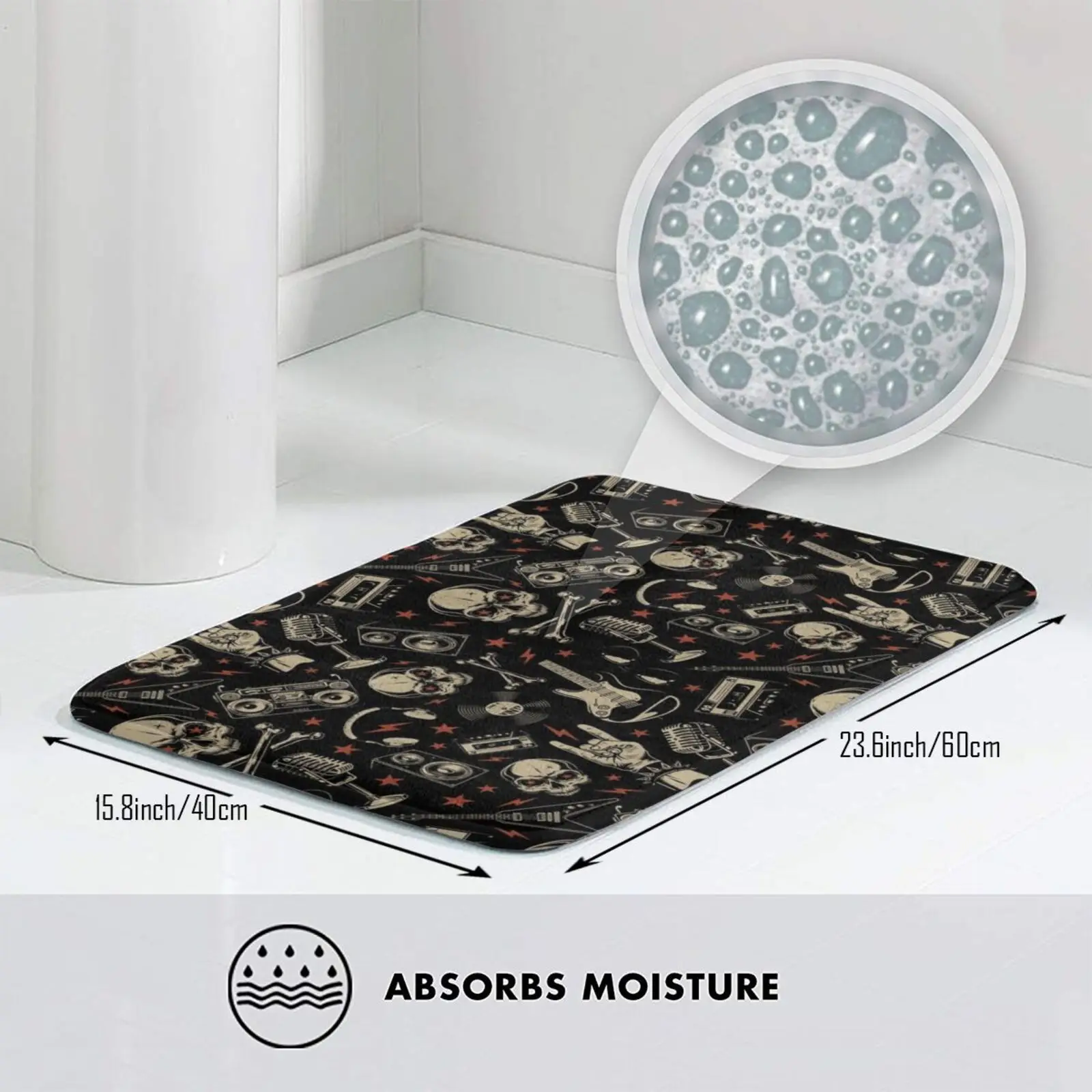 Rock And Roll Retro Skull Mat Rug Carpet Anti-Slip Floor Mats Bedroom Music Classic N Vintage Guitar | Дом и сад