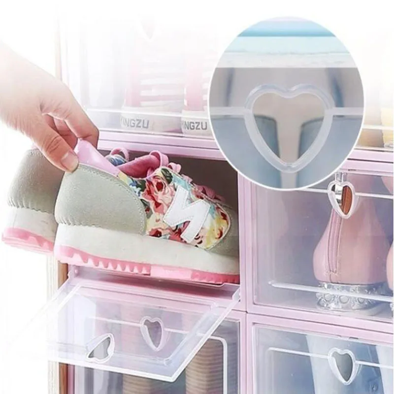 Прозрачный ящик для хранения обуви утолщенный откидной органайзер шкафа