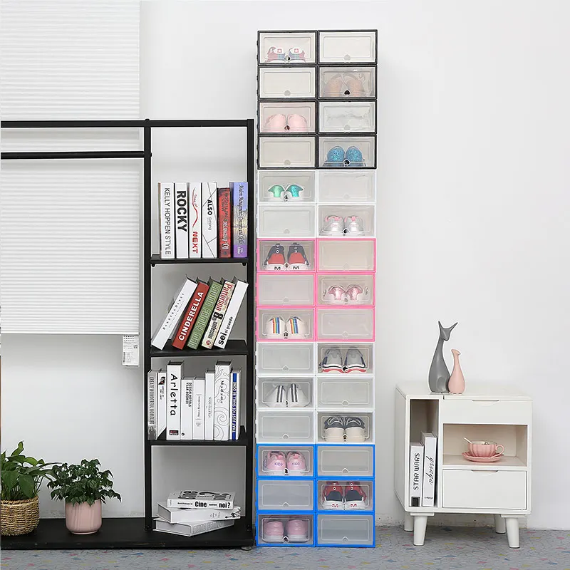 6pack Transparent shoe box dustproof storage box can be superimposed combination shoe cabinet Clamshell shoe organizer