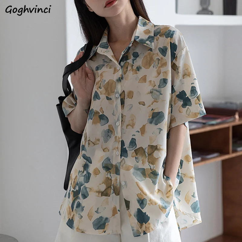

Shirts Women Printing Loose Casual Vintage Fashion Tender Ladies Elegant Students Tops Classy Girls Single Breasted Design New