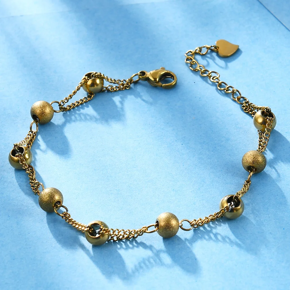 Браслет женский матовый из бусин и нержавеющей стали Ювелирное Украшение