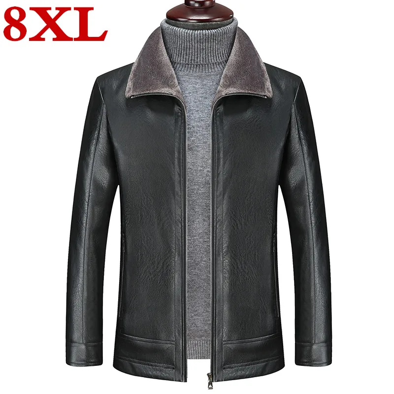 plus size 8XL 7XL 6XL Men Sheep skin Jacket Fleece Motorcycle Bomber Black Leather Coats Male Outerwear Winter Keep warm | Мужская