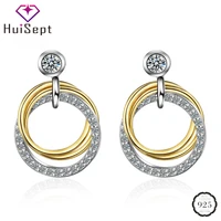 huisept fashion earring 925 silver jewelry double round shaped zircon gemstone drop earrings wedding party wholesale accessories