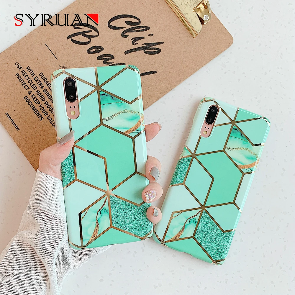Роскошный Мраморный Модный чехол для телефона с гальваническим покрытием Huawei P20