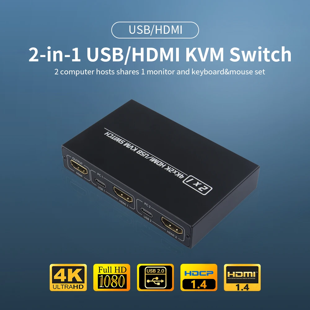 AIMOS AM-KVM 201CL 2-в-1 HDMI-совместимый/USB KVM-переключатель с поддержкой HD 2K * 4K 2 узлов