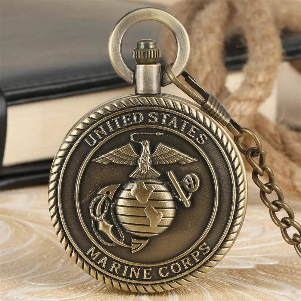 

Classic United States Marine Corps Symbol Quartz Pocket Watch Best Souvenir Gifts Pendant Antique Chain Clock Men Women Kids