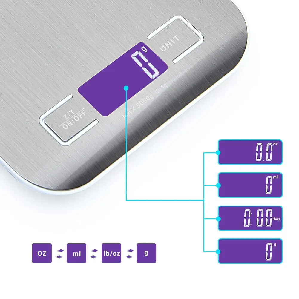 5 кг/11 фунтов цифровые кухонные весы для продуктов с подсветкой измерения в