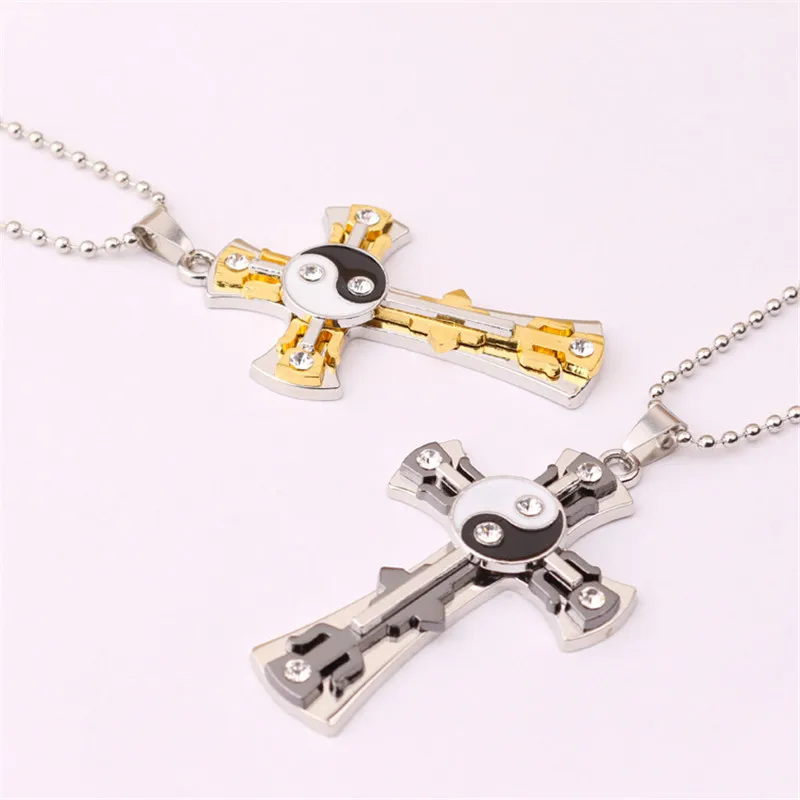 

Tai Chi Gossip Yin and Yang Crystal Rhinestone Cross Necklace Fashion Choker Classic Vintage Unisex Chain Jewelry Accessories