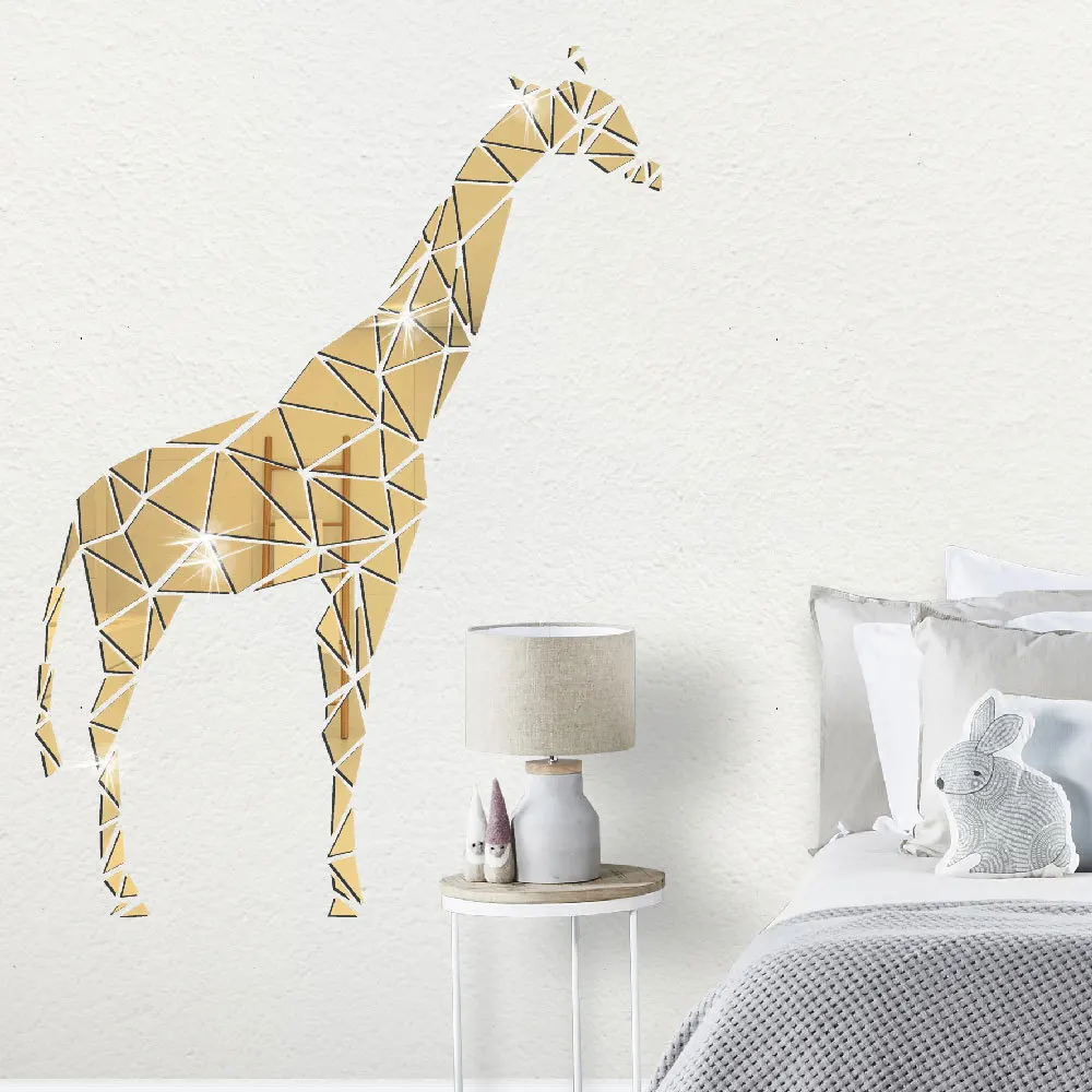 

New geometric giraffe acrylic mirror wall sticker Children's room bedroom background wall cartoon decorative stickers customize