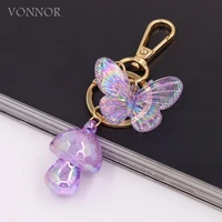 new fashion keychain colorful acrylic butterfly mushroom pendant pastoral plant insect key chain
