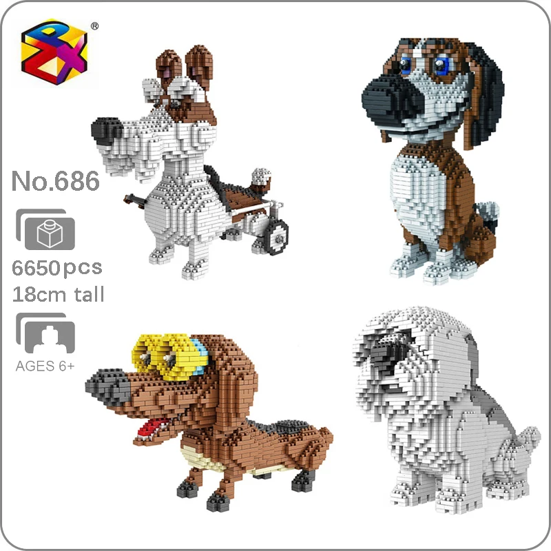

PZX Animal Sheepdog Dog Beagle Hound Schnauzer Dachshund 3D Model Building Blocks Set Mini Diamond Bricks Toy for Boys Children