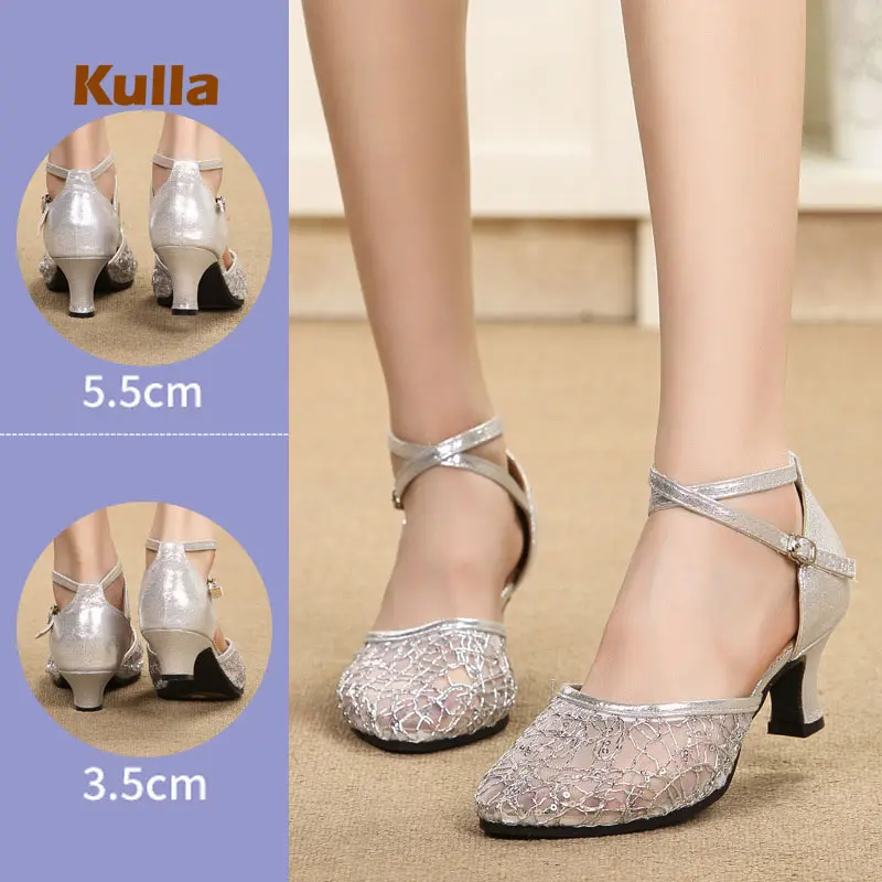 Salsa Shoes Woman Latin Dance Shoes Tango Cut-out Ladies Heeled Rubber Sole Girls Wedding Ballroom Dancing Shoe Latino Mujer