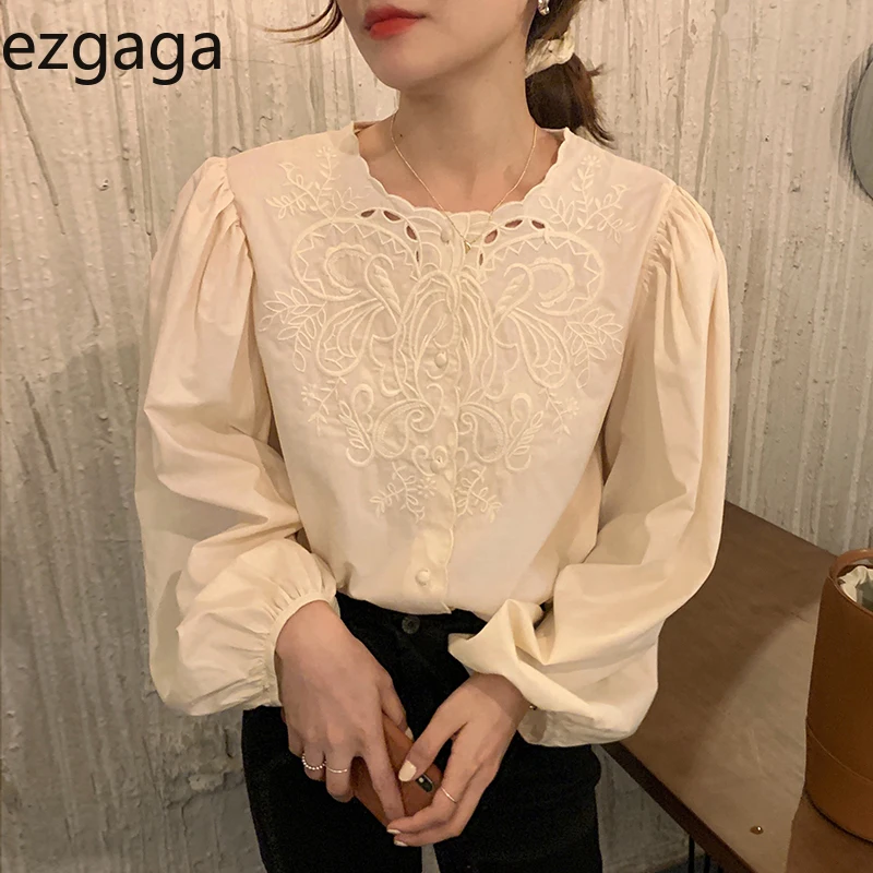 Женская винтажная блузка Ezgaga элегантная офисная однобортная с пышными рукавами
