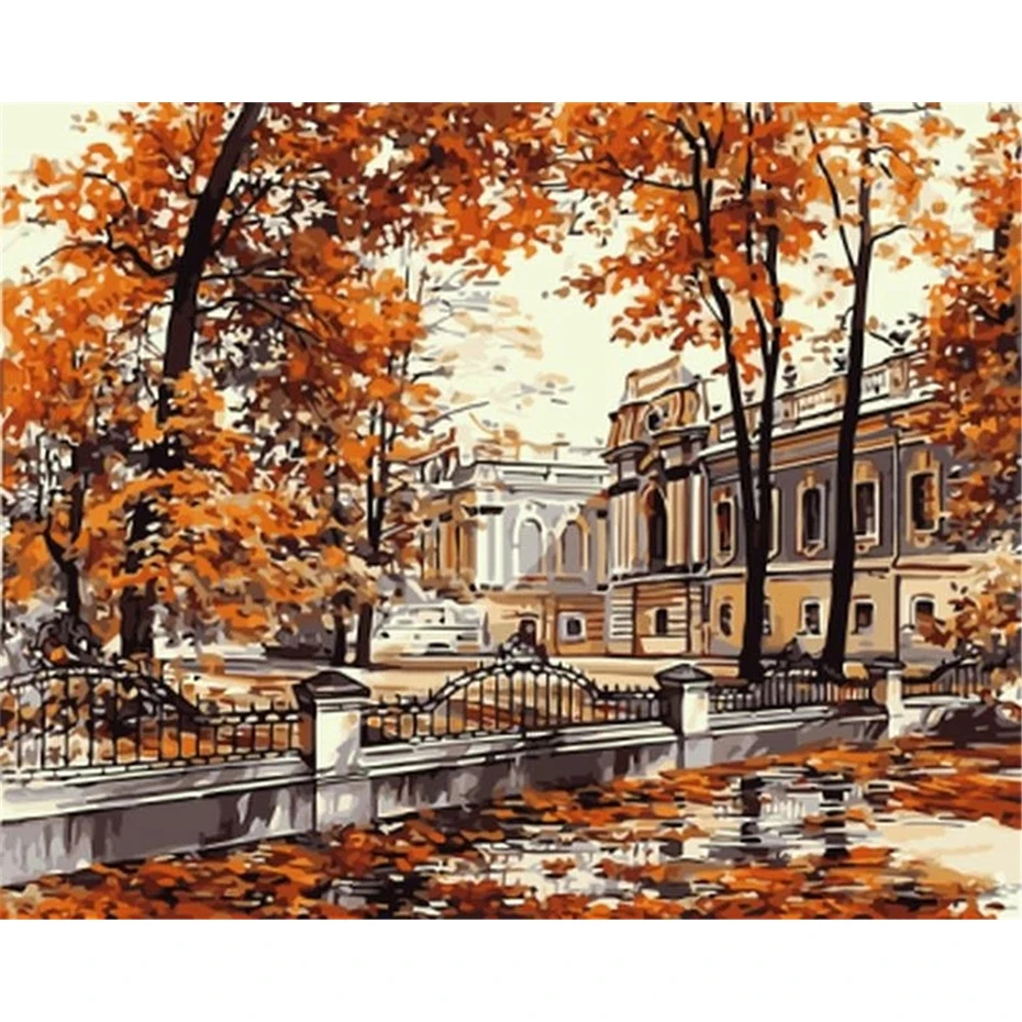 

tapb Autumn Scenery DIY Painting By Numbers Adults Hand Painted On Canvas Oil Coloring By Numbers Home Wall Art Number Decor