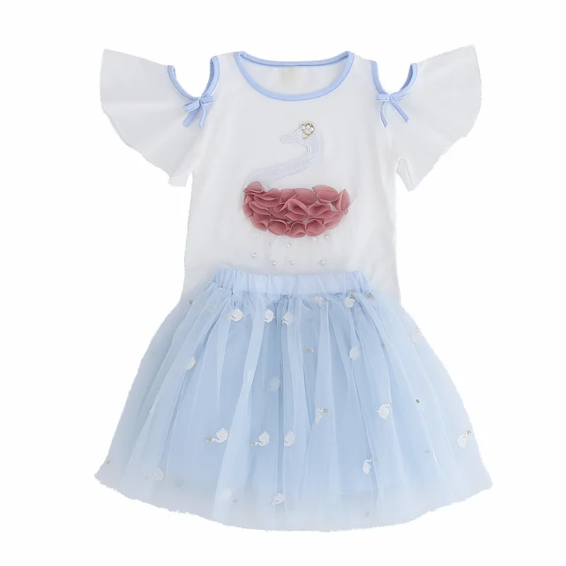 Летние комплекты одежды для девочек футболка с короткими рукавами и вышитым