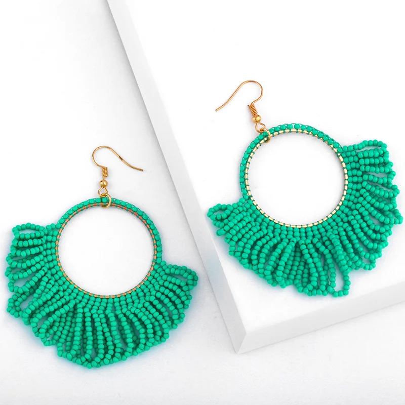 FLOLA богемные большие черные серьги для женщин ручной работы бисер Кисточка