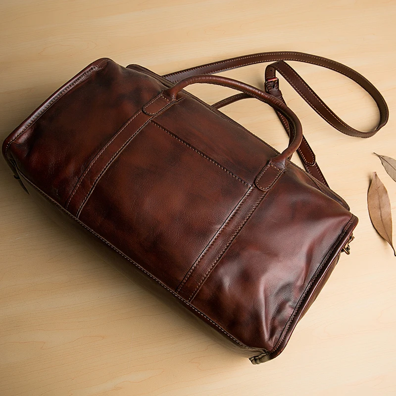 Мужская винтажная Дорожная сумка из натуральной кожи растительного