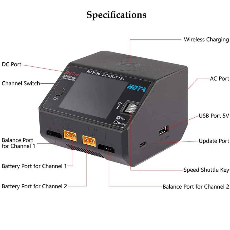 Зарядное устройство HOTA D6 Pro AC200W DC650W 15A для Lipo NiMH аккумулятора телефона