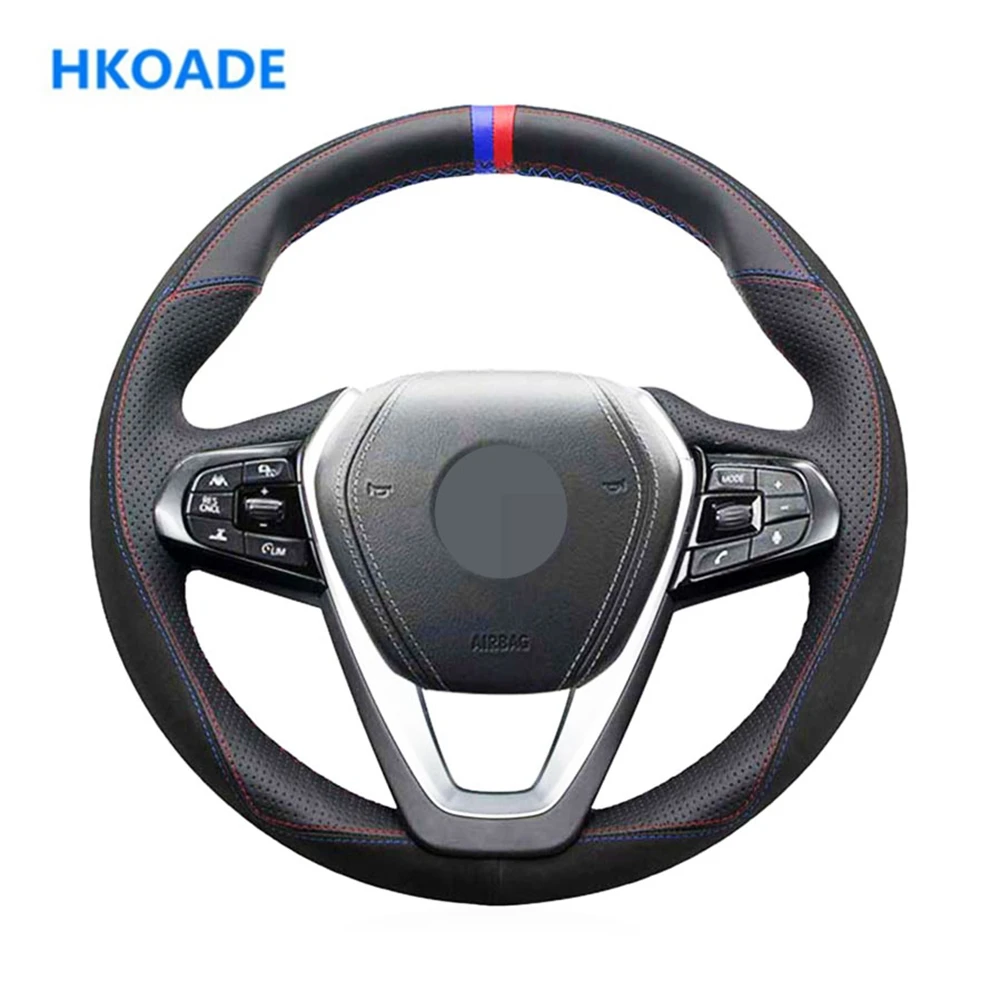 Сделай сам Черная мягкая натуральная кожа чехол рулевого колеса автомобиля для