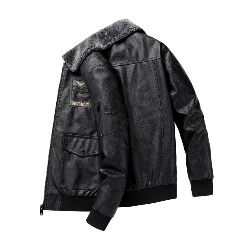 

leather New men 2020 han edition cultivate morality type flight suit with velvet jacket, big yards men's fat