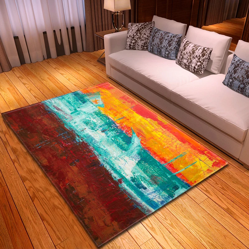 

Ins Style Oil Painting Pattern Living Room Carpet Soft Flannel Bedside Area Rug Baby Crawling Play Mat Parlor Sofa Rug Carpets