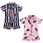 Детская блузка с коротким рукавом + шорты, одежда для сна, пижама, детская одежда, комплекты детской пижамы в полоску, комплект одежды с мультяшным принтом для мальчиков и девочек