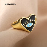 cool black love heart open rings for women vintage evil eye dripping oil punk rings 2021 trend jewelry gifts anel masculino