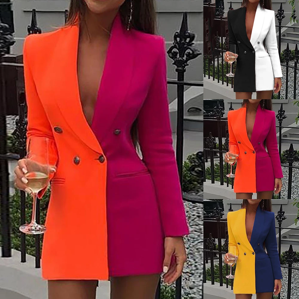 2020 цветное лоскутное платье блейзер с длинным рукавом женское повседневное