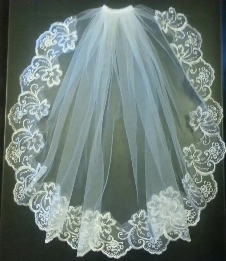 White Bridal Wedding Veil Metal Comb Ivory Lace Applique 1 Layer For Elegant Woman Wedding Accessories Communion Veil 2021