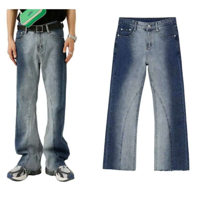 Jeans Men Street Ripped Jeans Men's Mopping Pants Loose Wash Straight-Leg  Denim Pants