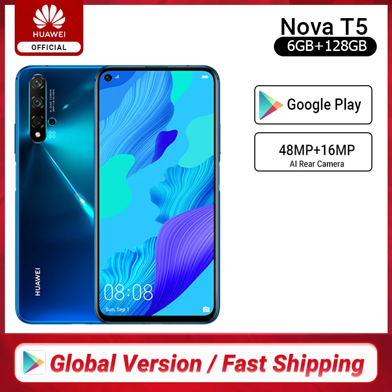 Глобальная версия Huawei Nova 5 T 6GB 128GB смартфон 48MP камеры 32MP фронтальная камера 6 26