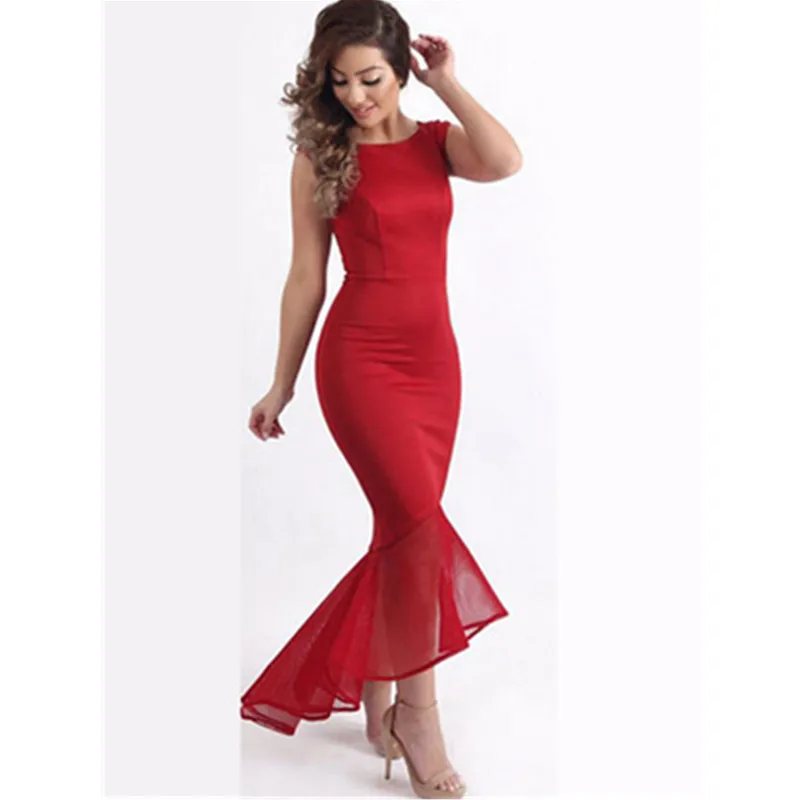 

Women Summer Bandage Dress Sexy Solid Party Bodycon Fitted Tight Party Dress Fishtail Dress Clubwear