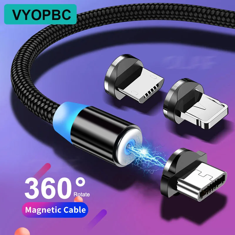 

VYOPBC 360 Roating Magnetic Cable Micro USB Type C Phone Cable For iPhone 11 12 13 Pro XS Max Samsung Xiaomi USB Cord Wire Cable