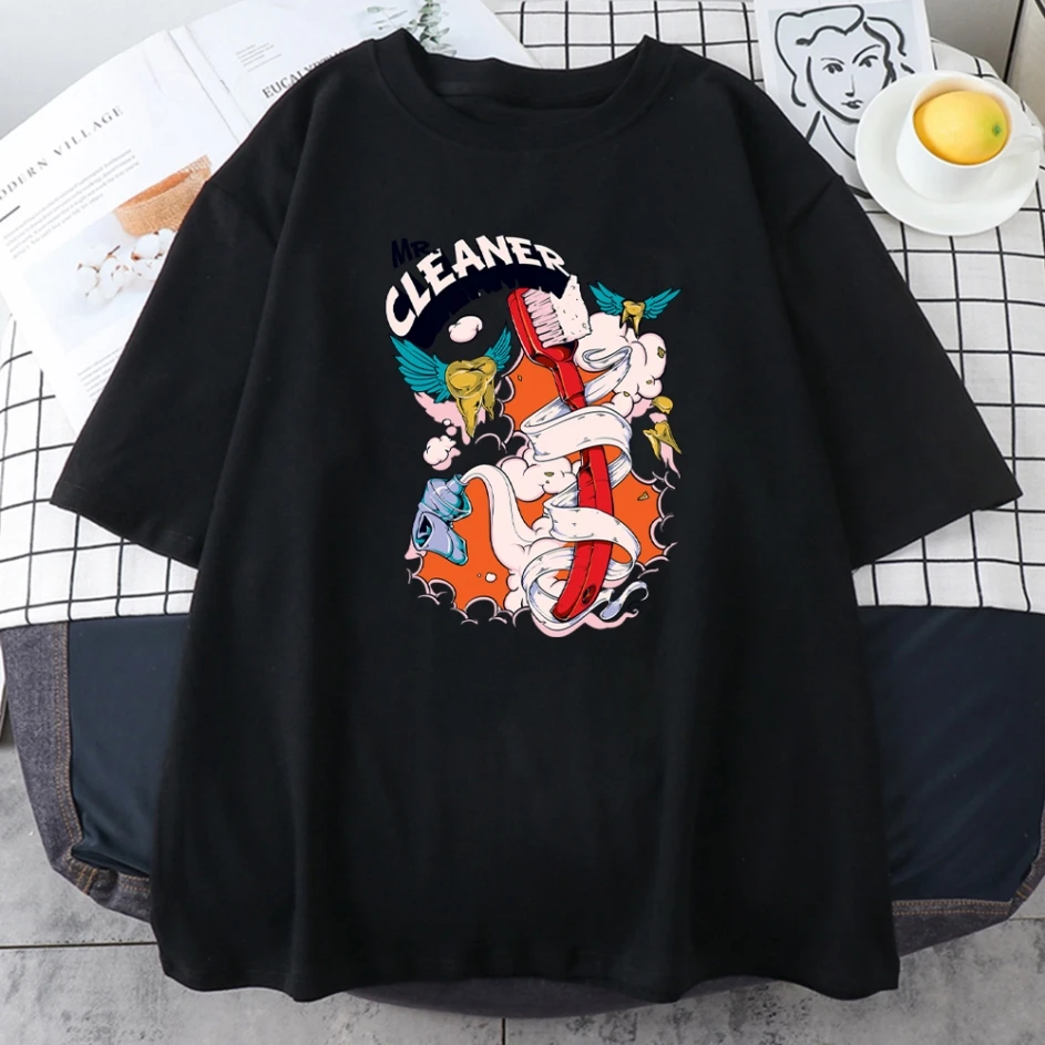 Mr Cleaner Printing T-shirt Woman Creativity Casual Quality T-shirts Fashion S-XXXL T-shirt Summer Comfortable Female T Shirt