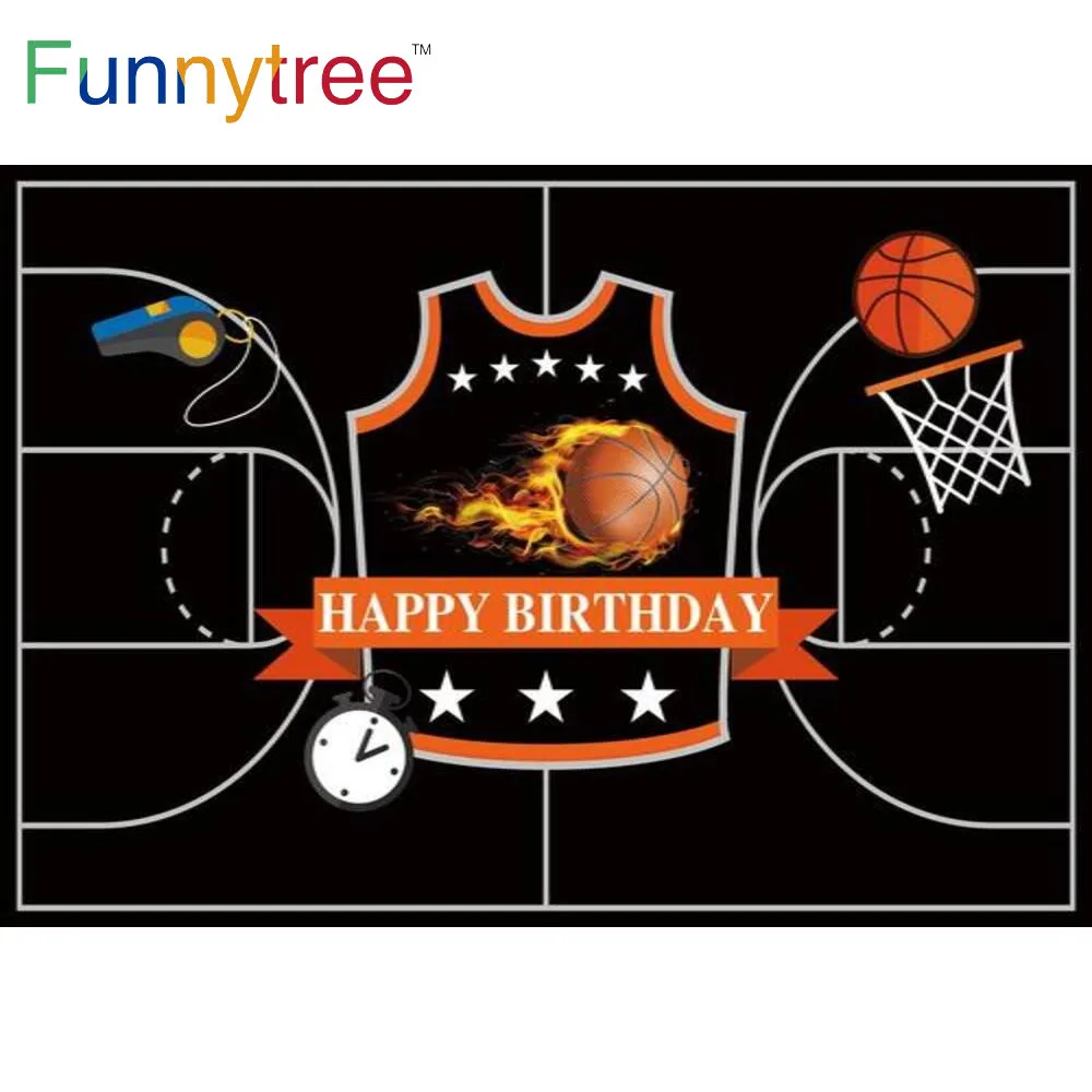 

Funnytree Basketball Hoop Happy Birthday Party Decoration Boy Baby Shower Background Jersey Whistle Photo Shoot Props Backdrop