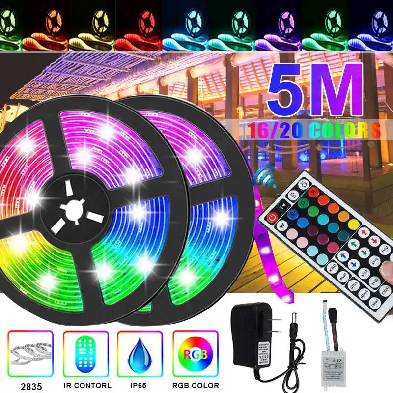 

Светодиодные ленты светильник 5M RGB 2835 SMD гибкая светодиодная лампа лента Водонепроницаемый RGB светодиодный светильник 5 м ленты LED диод DC 12V с ...