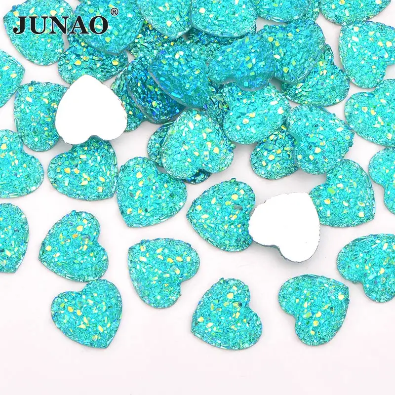 Aquamarine AB JUNAO 12 мм Розовый AB Блестящий Кристалл Стразы в форме сердца Смола аппликация с плоской задней частью драгоценные камни скрапбукинговые бусины не Швейные Стразы поделки своими руками - Цвет: Aquamarine AB