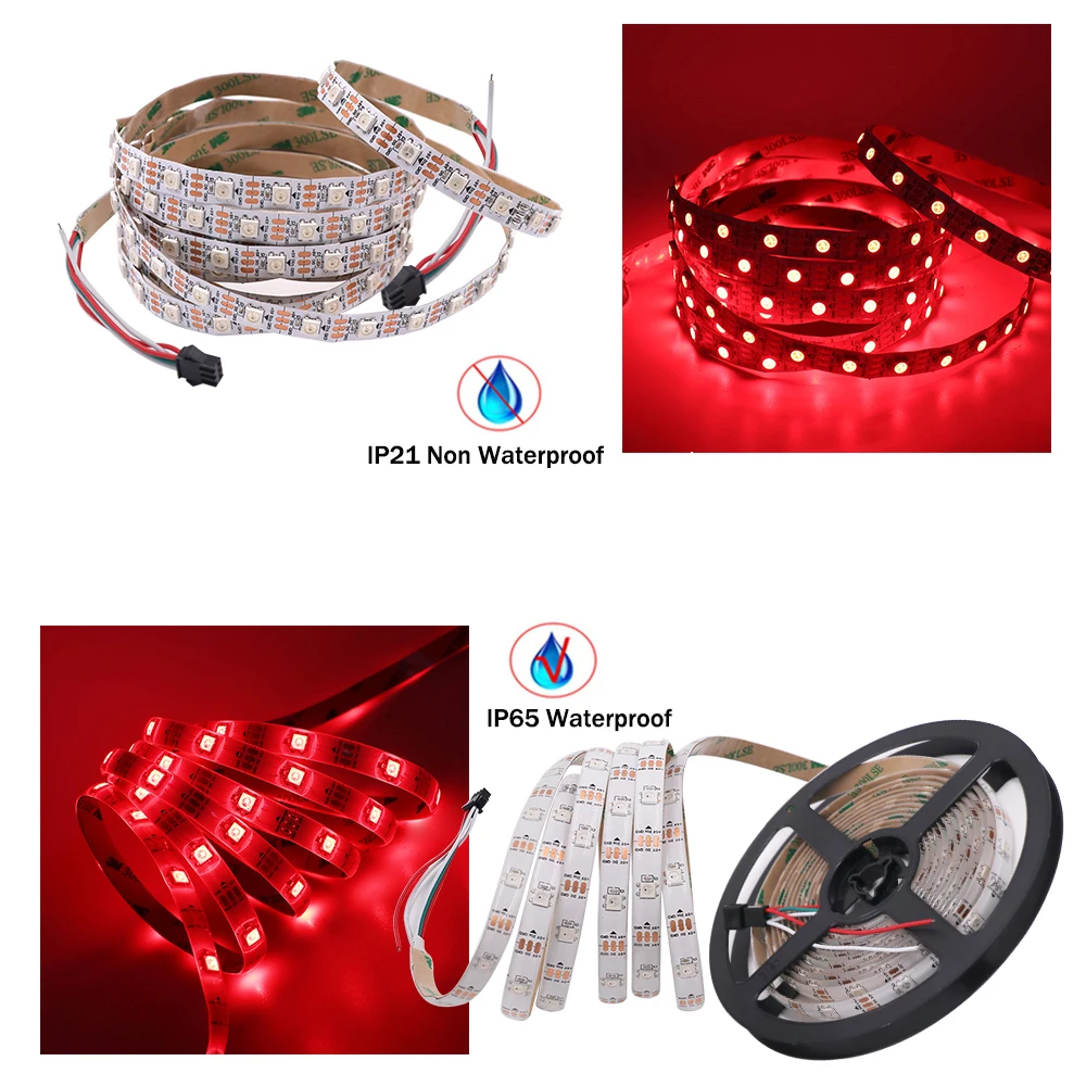 DC5V WS2812B Pixels LED Strip Light Waterproof WS2812IC Full Color Flexible Tape 30/60/144LEDs Smart Ribbon 1M 2M 3M 5M | Освещение