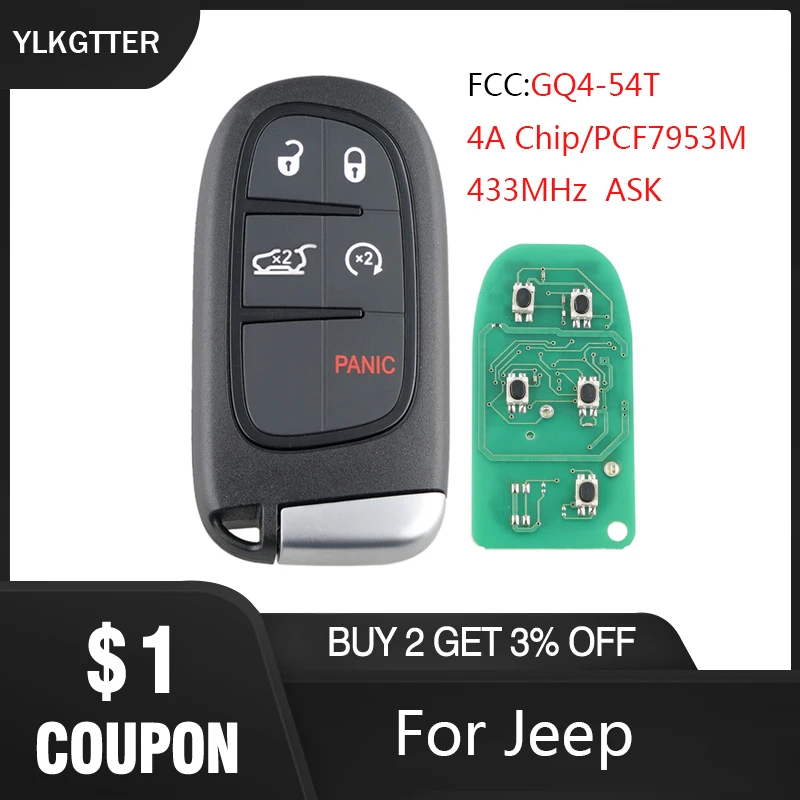 YLKGTTER 433 МГц Φ умный ключ для Dodge/Chrysler/Jeep Grand Cherokee бесключевой доступ БЕСКЛЮЧЕВОЙ