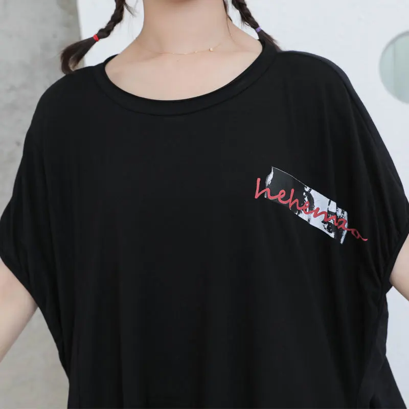 

Masss Wasss 2021 Korean Streetwear Ladies Printed Black Dress Women Cotton Causal Vestidos Female Asymmetrical Dresses Plus Size