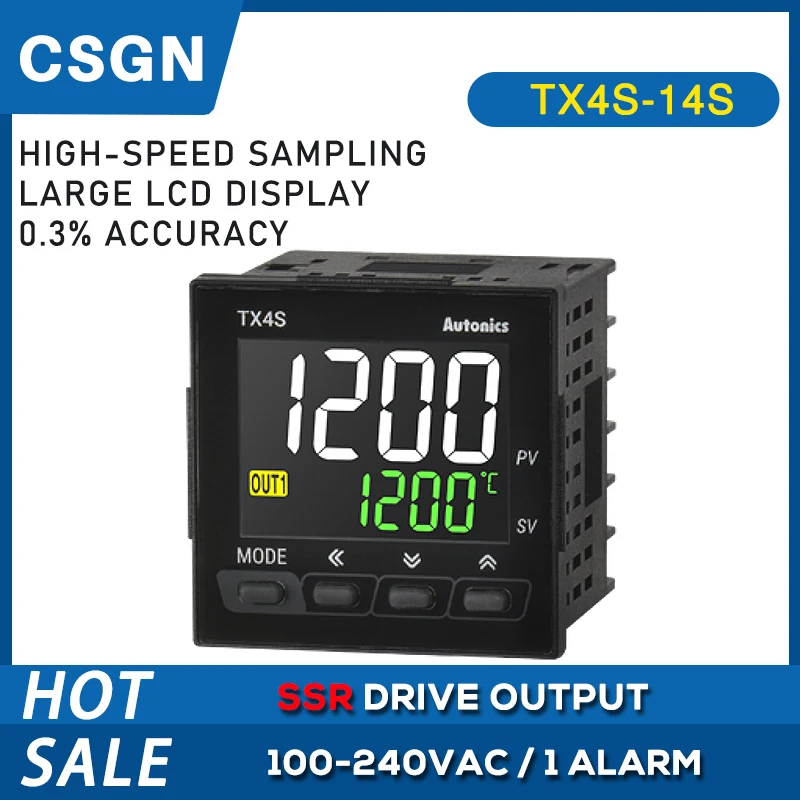 TX4S-14S Temperature Controller 1/16 DIN LCD Display 4 Digit PID Control SSR Drive Output 1 Alarm 100-240 VAC 50/60Hz |