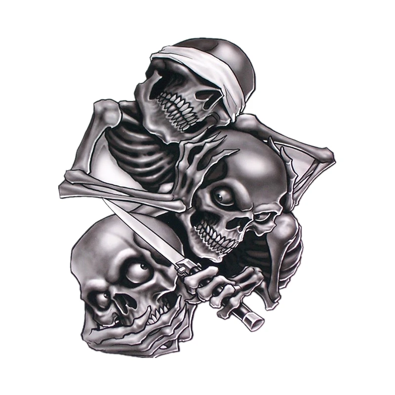 

17*15cm See Nothing Hear Nothing Say Nothing Hear Speak See No Evil Skull Car Stickers Funny Car Sticker