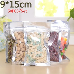 9*15 см 50 шт Ziplock мешок Reclosable полупрозрачное покрытие алюминиевая майларовая фольга мешок молния клип уплотнение с передней прозрачной оптовая торговля