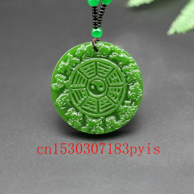 

Zodiac Gossip Natural Green Jade Pendant Necklace Chinese Hand-Carved Charm Jadeite Jewelry Fashion Amulet for Men Women Gifts